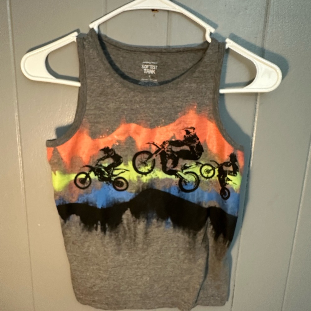 Jumping Beans Gray and Orange Motocross Tank Top